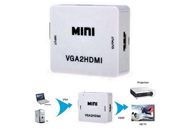 Перехідник, конвертер, адаптер VGA в HDMI + аудіо з додатковим живленням.